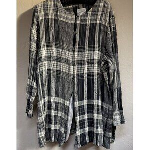 Adrian Jordan Womens Long Sleeve Button Up Plaid Tunic Top Size 14 Black Casual